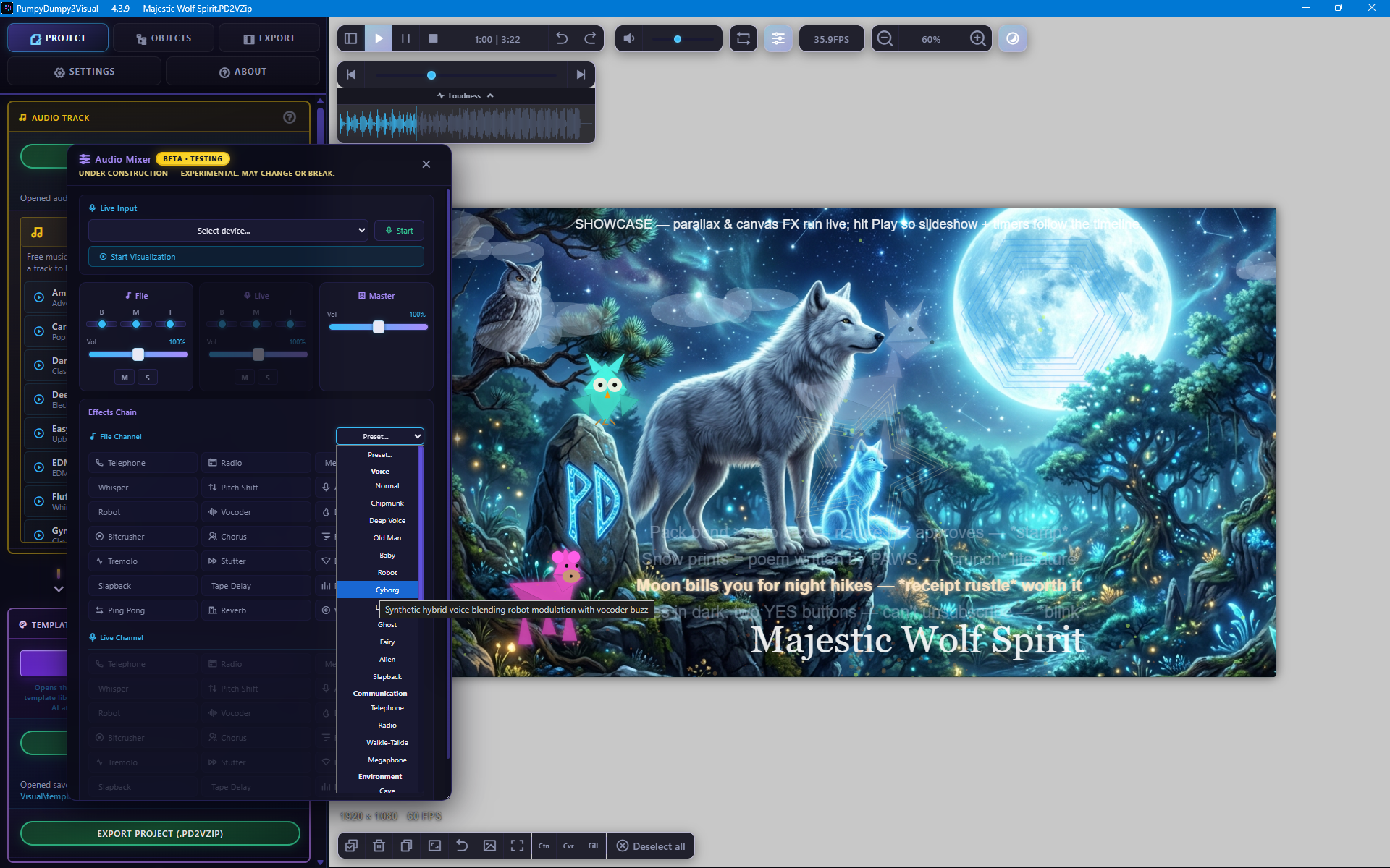 Audio Mixer and effects — floating window or toolbar (beta)