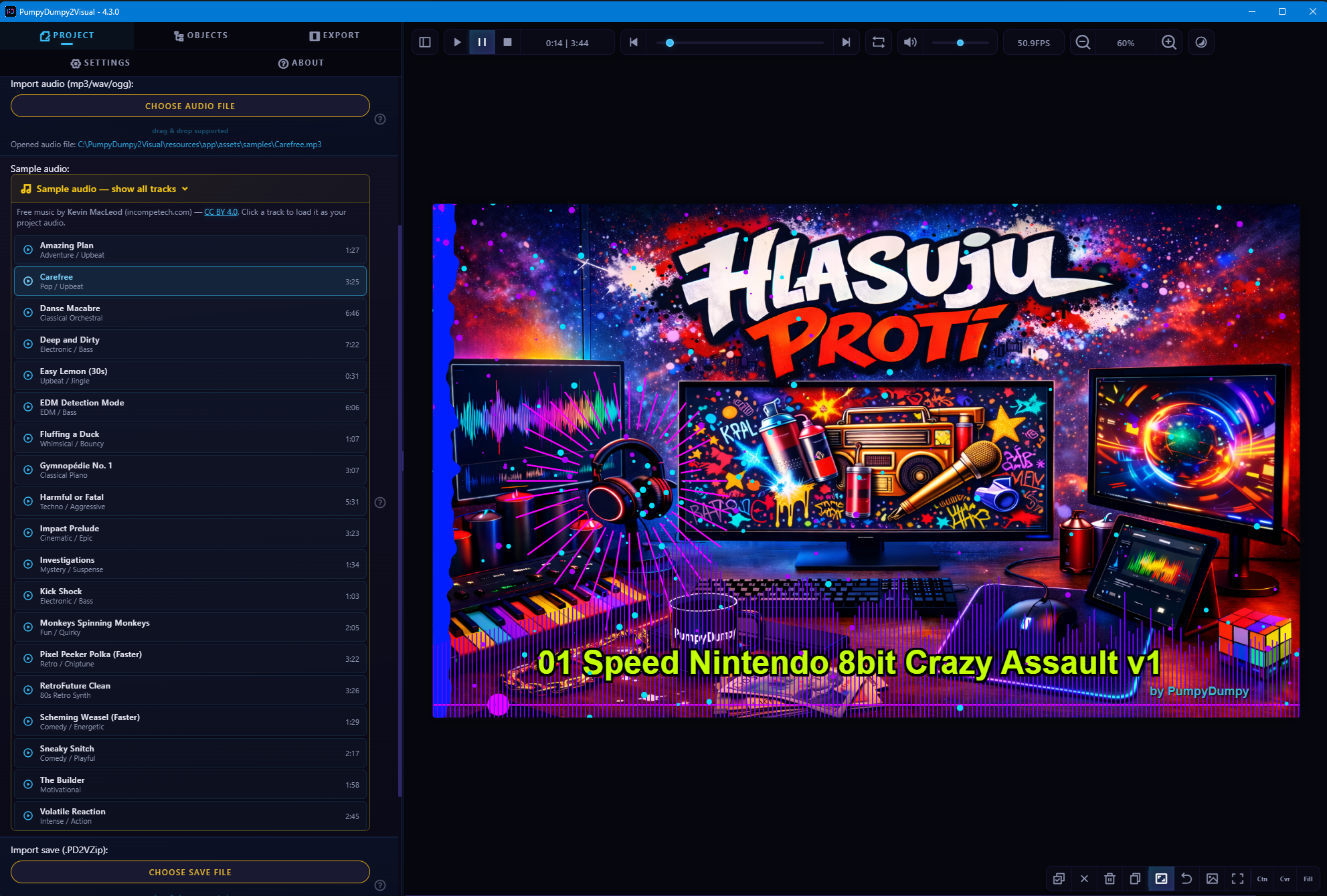 Import audio into PumpyDumpy2Visual